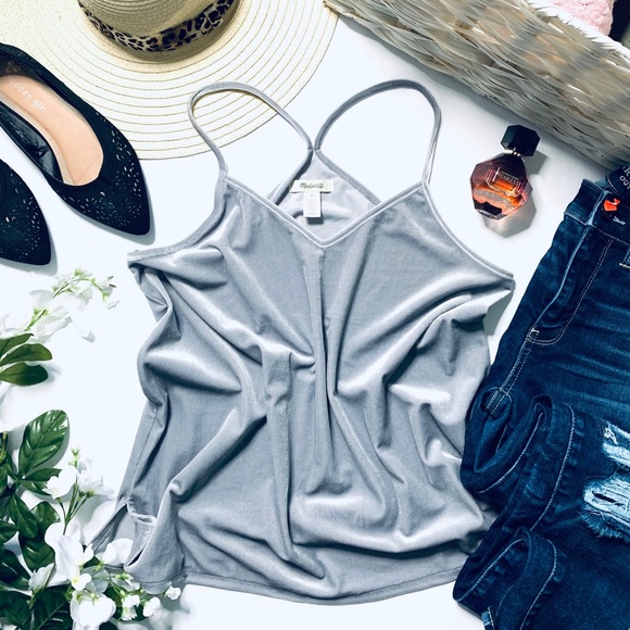 Madewell Tops - Madewell silver/gray crushed velvet tank top